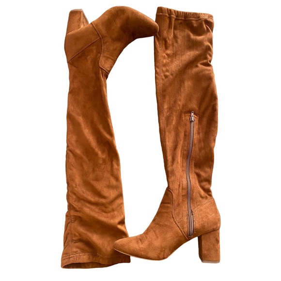 Coconuts Matisse Reginald Suede Over the Knee Block Heel Boots 7.5 Camel Brown